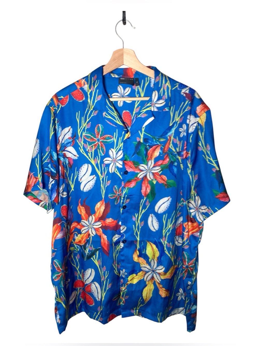 ASOS DESIGN Blue Floral Camp Collar Shirt | Men’s XL 42–44